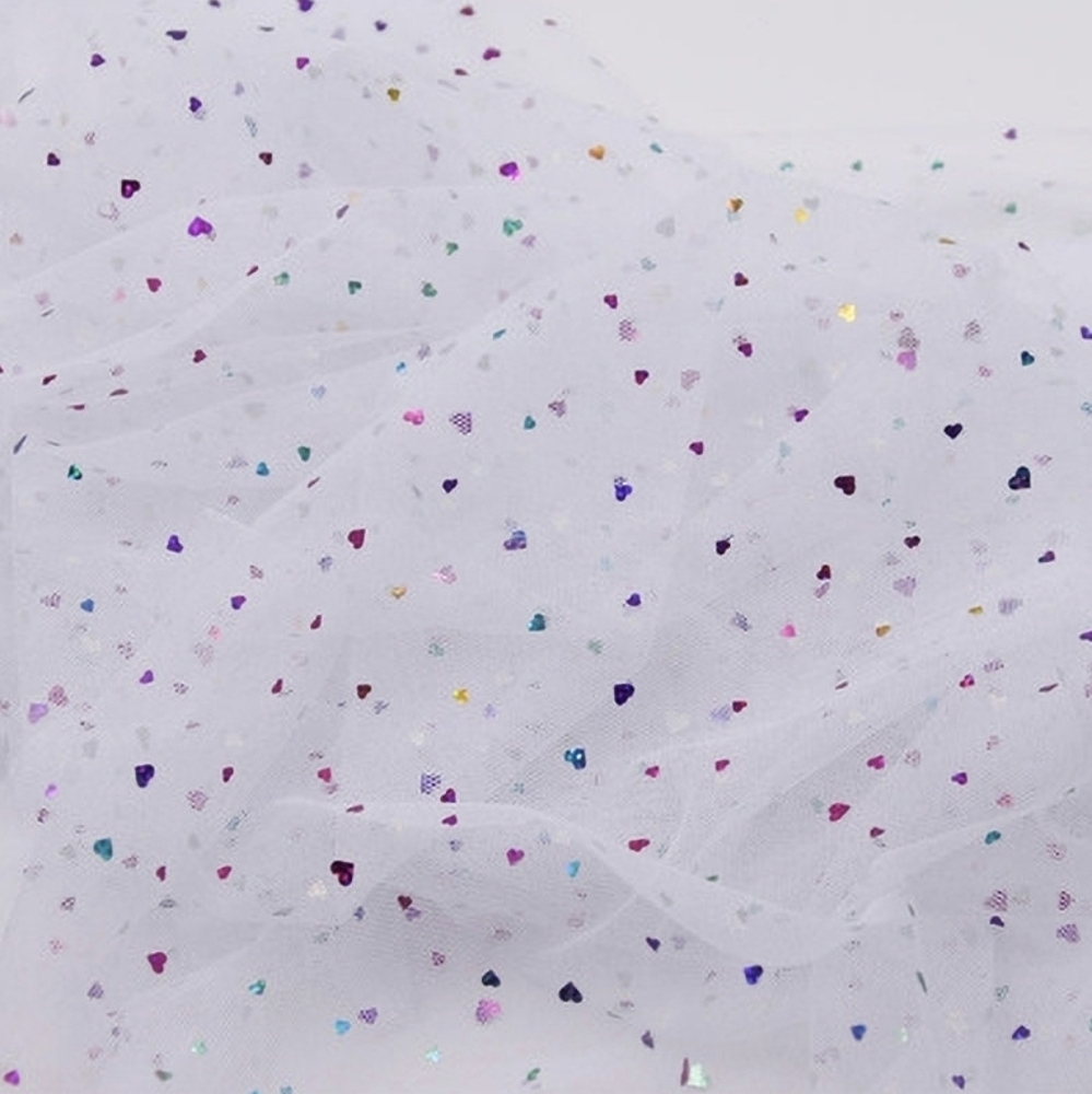 Iridescent Rainbow Hearts Glitter Tulle 6 Yards NEW